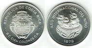 Costa Rica 100 Colones silver commemorative coin, international year of the child - birds, like scan -