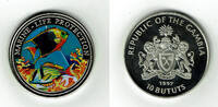 Gambia 10 Bututs Gambia commemorative coin, Marine Life Protection - fishes, multicoloured -