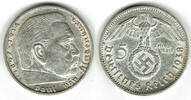 Drittes Reich 5 Reichsmark Drittes Reich, 5 Reichsmark 1938 A, Hindenburg mit HK, 13,89 g 900er Silber! -