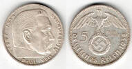Drittes Reich 5 Reichsmark Drittes Reich, 5 Reichsmark 1938 F, Hindenburg mit HK, 13,89 g 900er Silber! -