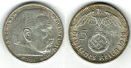 Drittes Reich 5 Reichsmark Drittes Reich, 5 Reichsmark 1938 A, Hindenburg mit HK, 13,89 g 900er Silber! -
