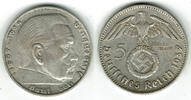 Drittes Reich 5 Reichsmark Drittes Reich, 5 Reichsmark 1937 F, Hindenburg mit HK, 13,89 g 900er Silber! -