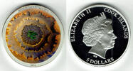 Cook Islands 5 Dollars Cook Islands, silver coin, Moldavite Impact, coloured, with piece of moldavite -