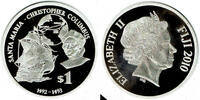 Fidschi 1 Dollar fiji, silver coin "Christopher Columbus", like scan, only with capsule -