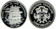 Togo 1000 Francs Togo, silver coin, "sailing ship Gorch Fock", only with capsule -