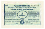Deutsches Reich - Wertbeständiges Notgeld 2 Goldmark München, Stadtrat des Landes, 4. November 1923, Gutschein, -