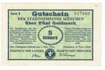Deutsches Reich - Wertbeständiges Notgeld 2 Goldmark München, Stadtrat des Landes, 4. November 1923, Gutschein, -