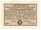 Deutsches Reich - Wertbeständiges Notgeld 50 Goldpfennig München, Stadtrat des Landes, 4. November 1923, Gutschein, -