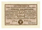Deutsches Reich - Wertbeständiges Notgeld 50 Goldpfennig München, Stadtrat des Landes, 4. November 1923, Gutschein, -