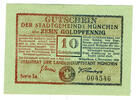 Deutsches Reich - Wertbeständiges Notgeld 10 Goldpfennig München, Stadtrat des Landes, 4. November 1923, Gutschein, -