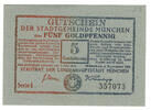 Deutsches Reich - Wertbeständiges Notgeld 5 Goldpfennig München, Stadtrat des Landes, 4. November 1923, Gutschein, -