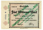 Deutsches Reich - Wertbeständiges Notgeld 5 Millionen Mark - 0,42 Goldmark - 1/10 Dollar Bernburg, Reichsbank 15. September 1923, Gutschein, -