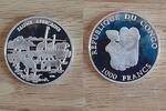 Kongo 1000 Francs kongo, silver coin, "African Fauna, Giraffe, Zebra, Elephant" -