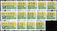 BRD 14 Werte, 0,10 bis 2,80 Mark BRD, Mi.-Nr. 1.1 hu TS 1, Freimarke: Emblem der deutschen Bundespost