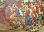 Bundesrepublik Deutschland / Hameln 50er Jahre Schulwandkarte / Schul Lehrtafel / Rollbild Karte / Märchen / Der Rattenfänger.. 2-3