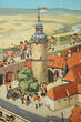 Bundesrepublik Deutschland 50er Jahre Schulwandkarte / Schul Lehrtafel / Rollbild Karte / Märchen / Münchhausen 3