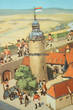 Bundesrepublik Deutschland 50er Jahre Schulwandkarte / Schul Lehrtafel / Rollbild Karte / Märchen / Münchhausen 2-3