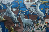 Bundesrepublik Deutschland 1950-1965 Schulwandkarte / Rollbild Karte / Lehrtafel / Märchen / Der Wolf und 7 Geisslein 1-2