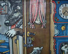 Bundesrepublik Deutschland 1950-1965 Schulwandkarte / Rollbild Karte / Lehrtafel / Märchen / Der Wolf und 7 Geisslein 1-2