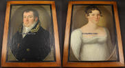 Roggenburg / Weißenhorn / Augsburg / Bayern Paar Biedermeier Portraits / Öl / Rentbeamter Messmer Franz mit Frau Kreszenz .. -