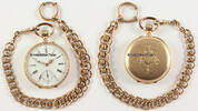  Um 1900 Schweiz Offene Herrentaschenuhr in 585er Gelbgold mit Uhrenkette 1-2