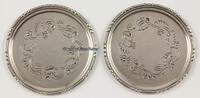  1933 - 1944 Dänemark / Kopenhagen 2 Untersetzer im Hammerschlag, Perlrand und floraler Gravur/ Georg Jensen 2
