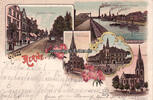 Herne / Westfalen Litho/Gruss aus Herne / Bahnhofstrasse / Kath. Kirche/Hafen u. Zeche Friedrich... -