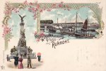 Duisburg/Ruhrort Litho/Gruss aus Ruhrort./Kaiser-Denkmal/Hafen. -