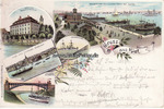 Kiel Litho/Gruss aus Kiel. / Seegarten-Schlossbrücke mit Hafen. / Kriegsschiff. / Schloss. . -