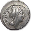 ROMAN REPUBLIC AR silver denarius 42 B.C. L. Mussidius Longus, Rome - Shrine of Venus Cloacina - well struck example - VF+ / EF-two small scratches obverse