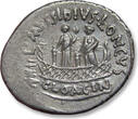 ROMAN REPUBLIC AR silver denarius 42 B.C. L. Mussidius Longus, Rome - Shrine of Venus Cloacina - star symbol on obverse - VF+ / EF-sharply struck, minor weakness