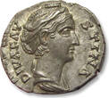 ROMAN EMPIRE AR silver denarius after 141 A.D. Faustina Senior - nearly as minted - Rome mint - AVGVSTA, Ceres left EF+ light steelgrey toning with strong irridescence - nearly as minted