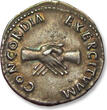 ROMAN EMPIRE AR silver denarius 97 A.D. Nerva, Rome - CONCORDIA EXERCITVVM - stunning coin EF+ overal dark steelgrey toning with strong hints of gold irridescenc