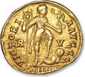 ROMAN EMPIRE AV gold solidus after 408 A.D. Honorius, Ravenna mint - VICTORIA AVGGG mintmark R/V - VF+ lightly toned, minor contact marks