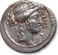 ROMAN REPUBLIC AR silver denarius 56 B.C. C. Memmius C.f, Rome mint VF+ / EF-sharply struck, small die error on obvers