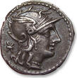 ROMAN REPUBLIC AR silver denarius 134 B.C. Ti. Minucius C.f. Augurinus, Rome VF+ / EF-dark steelgrey toning, hints of blue irri