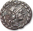ROMAN REPUBLIC AR silver denarius 138 B.C. Cn. Gellius, Rome mint VF+ / EF-steelgrey toning, some minor corrosion on