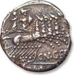 ROMAN REPUBLIC AR silver denarius 138 B.C. Cn. Gellius, Rome mint VF+ / EF-steelgrey toning, some minor corrosion on