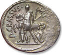 ROMAN REPUBLIC AR silver denarius 55 B.C. P. Licinius Crassus, Rome mint - beautiful strike on large flan - VF+ / EF-light steelgrey toning with hints of gold