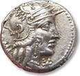 ROMAN REPUBLIC AR silver denarius 117-116 B.C. M. Calidius, Q. Metellus, and Cn. Fulvius, Rome - sharp for the type - VF+ / EF-with a light toning