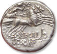 ROMAN REPUBLIC AR silver denarius 117-116 B.C. M. Calidius, Q. Metellus, and Cn. Fulvius, Rome - sharp for the type - VF+ / EF-with a light toning