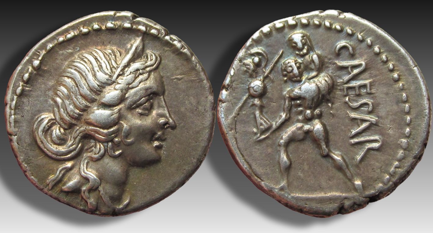 ROMAN REPUBLIC AR denarius 47-46 B.C. C. Julius Caesar. Military mint ...