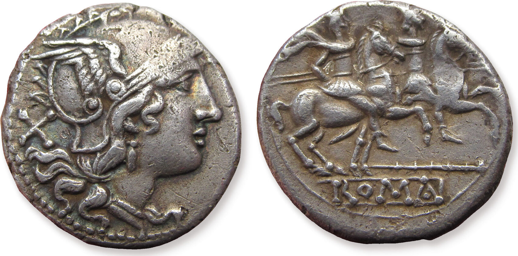 Serie vf. Римская Республика 46 год монета женская голова лошади. Сергиус Силус купить монету.