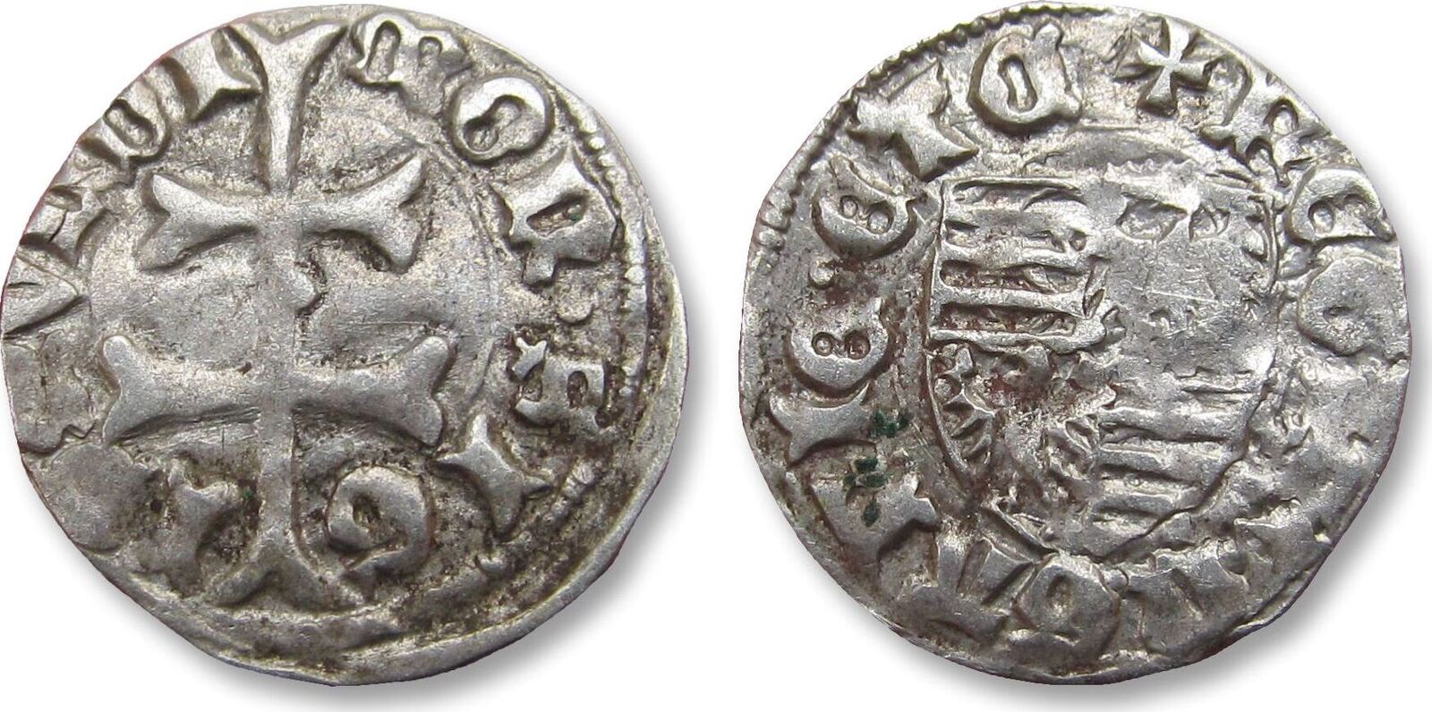Group of 2x AR denarius 1387 - 1437 A.D. Sigismund I of Luxembourg, King of  Hungary VF+ / EF-lightly toned silver