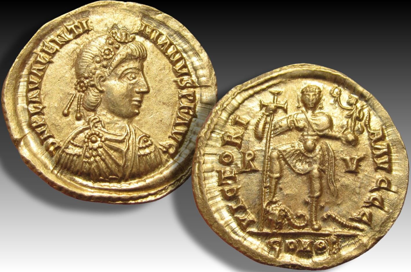 Roman Empire Av Gold Solidus 426-430 A.d. Valentinian Iii 