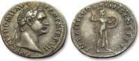 ROMAN EMPIRE Domitian / Domitianus, Rome - IMP XIIII COS XIII CENS P P P, Minerva rig AR silver denarius circa 87 A.D. VF+ / EF- dark steelgrey tonin