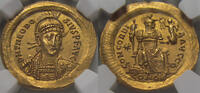 ROMAN EMPIRE Theodosius II, Constantinople mint - CONCORDIA AVGG Δ - nearly as minted AV gold solidus circa 408-420 A.D. NGC Ch AU 5/5 3/5 edge bends