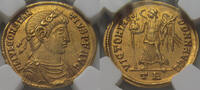 ROMAN EMPIRE Constantius II as Augustus, Treveri (Trier) mint - NGC graded - AV gold solidus circa 343-344 A.D. NGC Ch AU 5/5 and 3/5, marks