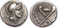 ROMAN REPUBLIC AR silver denarius Albinus Bruti f., Rome - shields & carnyx reverse - -