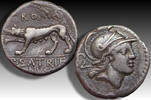 ROMAN REPUBLIC AR silver denarius 77 B.C. P. Satrienus. Rome - Ex Hirsch fixed pricelist, 1961 - VF+